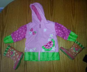 2T Watermellon Rain Jacket and Boots Size 7