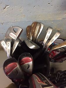 Full set of golf clubs and push cart