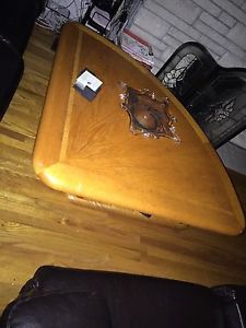 Lift top pie shaped coffee table
