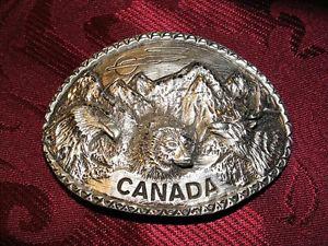 Sliver Tone Canada with 3 Animal Heads Belt Buckle - 