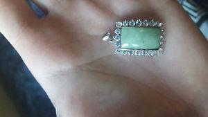 Women's 925 silver pendant real jade surrounded by C.Z