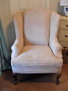 2 WING BACK CHAIRS WITH SUEDE-LOOK COVERS