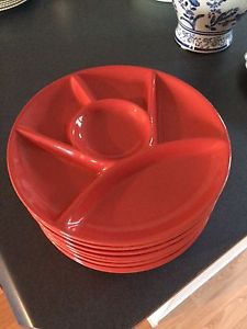 8 Fondue plates, red