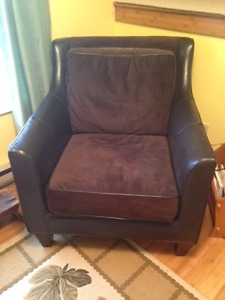 Brown Leather and Suede Arm Chair