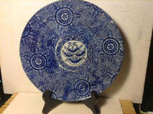 CHINESE EARLY 19th C. BLUE & WHITE FLORAL GEOMETERICAL PLATE