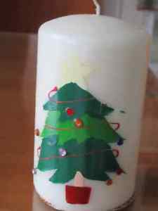 Candle 4.75 inches tall with Christmas tree.