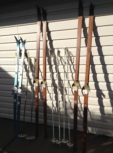 Cross country wooden skiis and poles