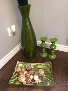 Green Vase, Candle holders & Dish
