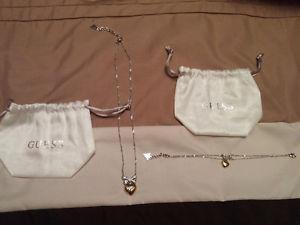 Guess brand heart and bow matching necklace and bracelet set
