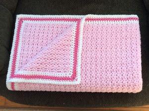 Handmade Toddler Blanket, 35" x 45", Pink w/ White/Pink