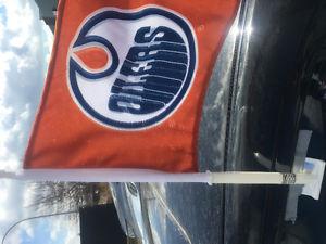 Oilers orange car window flags