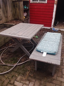 Patio table and matching bench $80