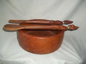 Solid Teak Wood Bowl & Utensils
