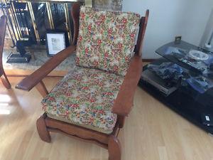 Two matching upholstered wooden chairs