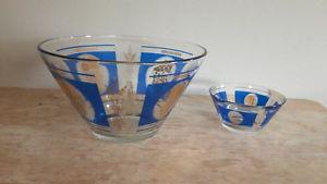 Vintage Chip and dip set, blue and gold in good condition