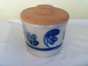 Vintage Salt Glazed Crockery Jar with Wooden Lid