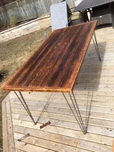 reclaimed wood dining table - 3 rod hairpin legs