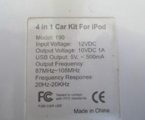 4 in 1 iPod Car Kit, FM Transmitter  MHz, Audio in &