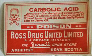 Antique poison labels from Amherst, NS drugstore