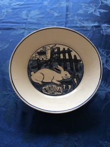 Art Pottery Plate with embossed Rabbit at Farm Garden