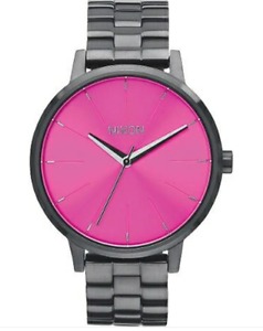 Black Nixon watch with pink face