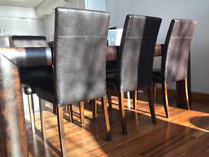 Dark Brown Leather Wood Dining Chairs