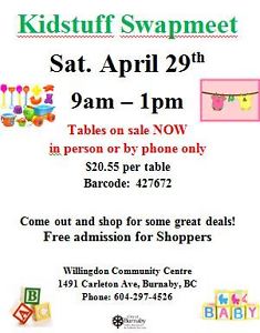 Kidstuff Swapmeet - Sat. April 29th (Willingdon Centre)