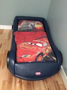 Little tikes car bed, mattress and bedding