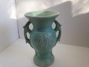 McCoy Pottery Two Handled Light Green Vase 