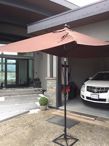 brown rectangle patio umbrella with base