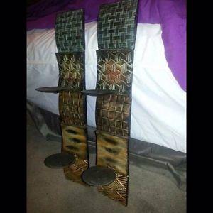 2 Vertical metal candle wall holders
