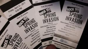 4 tickets to Rock 102 Spring Invasion