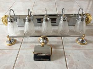 Five bathroom lights,60watts each, gold trim