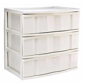 Gracious Living 3-Drawer Plastic Wide Tower (Light Beige)