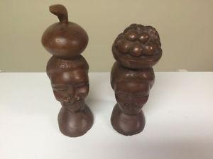 PAIR OF VINTAGE HAND-CARVED JAMAICAN WOODEN BUSTS