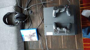 PS GB, headset, cords, two controller