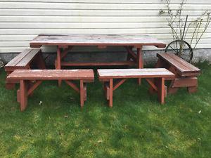 Picnic table and four benches