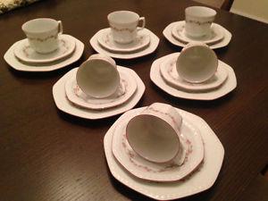Porcelain Coffee cups with Dessert Plates