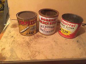 Vintage jam, syrup & pb tins
