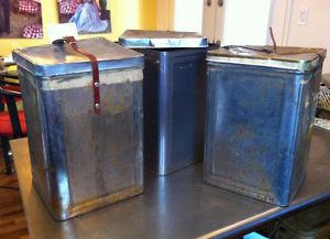 Vintage metal containers with lids