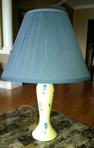 Yellow table lamp with blue shade