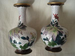 2 matching Chinese cloisonne vases