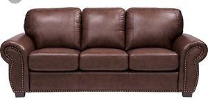 2 piece brown real leather couch and chair.