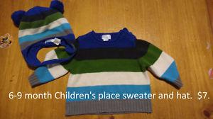 6-9 months children's place sweater and hat