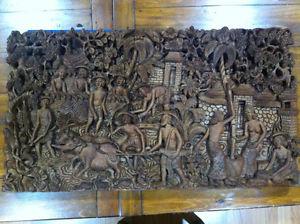 Bali hand carved wood panel for