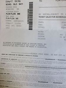 Bus ticket to Flin Flon Sunday night