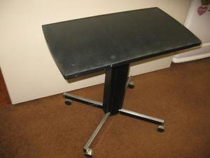 CHROME STAND ON CASTERS - NEWLY PAINTED PEBBLE TOP - $