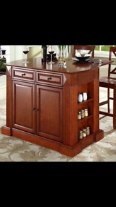 Cherry wood kitchen island with 2 chairs