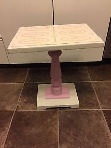 Cute Vintage Refinished Pink/White Side Table