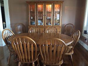 Dining room table, chairs and hutch